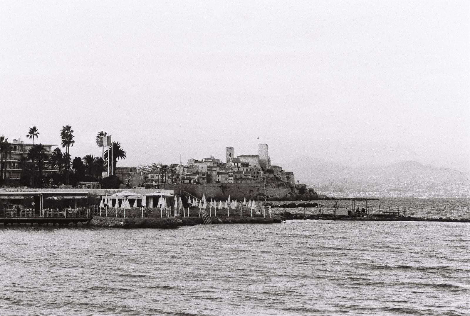 old town on the water, in black and white