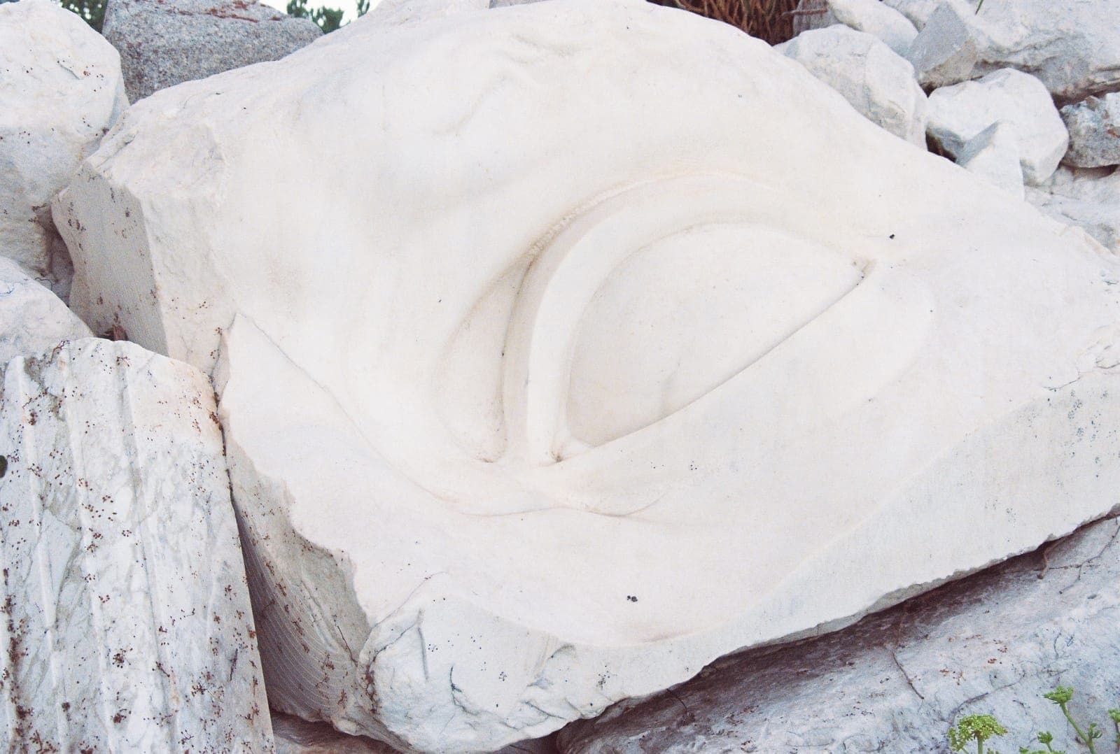 carved marble face in close-up